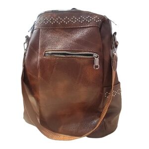 Backpack Purse Womens Brown Stud Casual Travel Soft PU Leather Chic Versatile